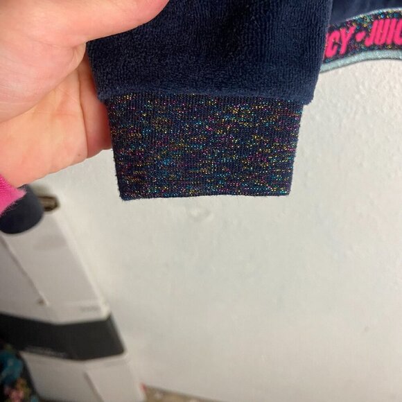 Juicy Couture Kids Size 4T Velour Full Zip Hoodie Sweatshirt Navy Blue Glitter - Picture 3 of 6